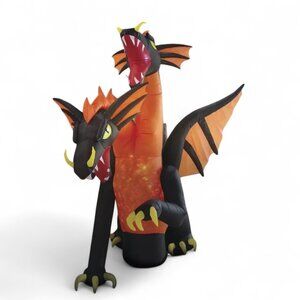 8 FT Two Headed Dragon Halloween Inflatable LED Disco Lights Haunted Prop Decor